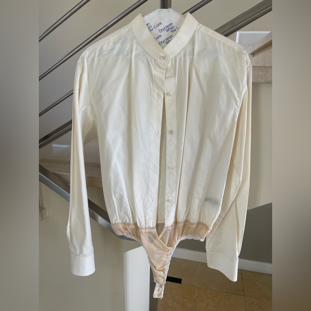 Vintage Cream Long Sleeve Cotton Button Up Bodysuit